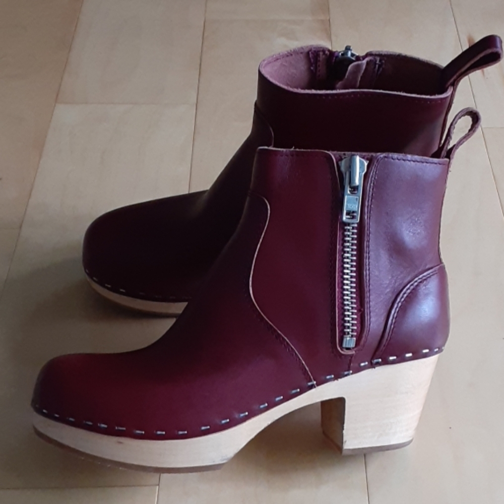 SWEDISH HASBEENS EMY LEATHER WOODEN CLOGS BOOTS - Picture 3 of 8